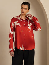 [Wine] SilkSilky  Long Sleeve Lapel Collar Women's Shirt 001
