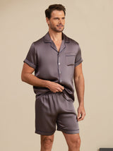 [Purple Gray] SilkSilky  Short Sleeve Lapel Collar Men's Pajamas 006
