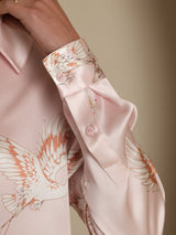 [Pink] SilkSilky  Long Sleeve Lapel Collar Women's Shirt 002