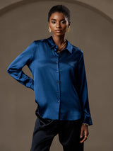 [Teal] SilkSilky  Long Sleeve Lapel Collar Women's Shirt 001