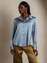 [Grayish Blue] SilkSilky  Long Sleeve Lapel Collar Women's Shirts 001