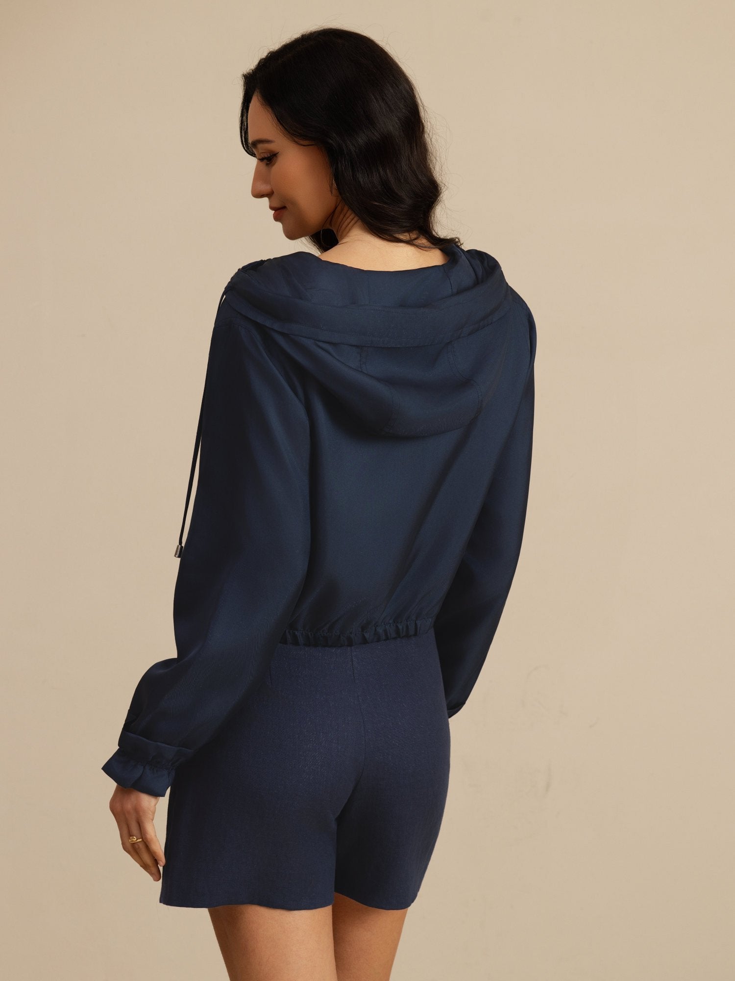 [Dark Blue] SilkSilky  Long Sleeve Hooded Women's Outerwear 002