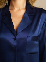 [Dark Blue] SilkSilky  Long Sleeve Lapel Collar Nightshirt 006