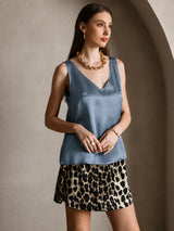 [Real Teal] SilkSilky  Sleeveless V Neck Camisole Top 001