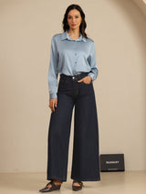 [Grayish Blue] SilkSilky  Long Sleeve Lapel Collar Women's Shirts 006