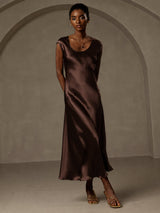 [Coffee] SilkSilky  Cap Sleeve Dress 001