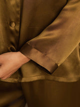[Brown] SilkSilky  Long Sleeve Lapel Collar Women's Pajamas 008
