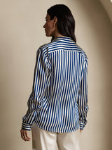 [Navy Stripe] SilkSilky  Long Sleeve Lapel Collar Women's Shirt 003