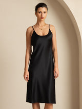 [Black] SilkSilky Spaghetti Strap U Neck Dress 004