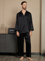 [Black] SilkSilky  Long Sleeve Lapel Collar Men's Pajamas 001