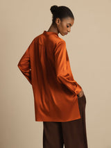 [Caramel] SilkSilky  Long Sleeve Stand Collar Blouse 002