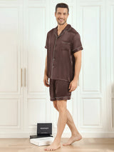 [Coffee] SilkSilky  Short Sleeve Lapel Collar Men's Pajamas 005