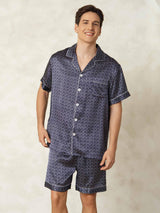 [Navy Ginkgo] SilkSilky  Short Sleeve Lapel Collar Men's Pajamas 005