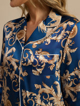 [Navy Dragon] SilkSilky  Long Sleeve Lapel Collar Women's Pajamas 007
