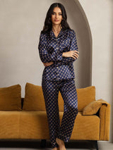 [Navy Chain] SilkSilky  Long Sleeve Lapel Collar Women's Pajamas 005