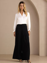 [White] SilkSilky  Long Sleeve Split Women's Blouse 006