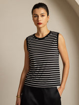 [Black Stripe] SilkSilky  Sleeveless Round Neck Camisole Top 001