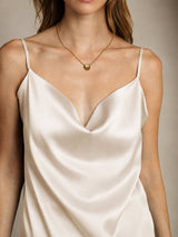 [Beige] SilkSilky  Spaghetti Strap Cowl Neck Camisole Top 004