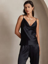 [Black] SilkSilky  Spaghetti Strap Cowl Neck Camisole Top 003