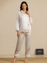 [White] SilkSilky  19Momme Long Sleeve Notch Collar Women's Pajamas 005
