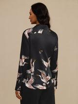 [Black] SilkSilky  Long Sleeve Lapel Collar Women's Shirt 002