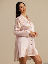 [Pink] SilkSilky  Long Sleeve Lapel Collar Nightshirt 004