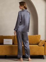[Navy Ginkgo] SilkSilky  Long Sleeve Lapel Collar Women's Pajamas 002
