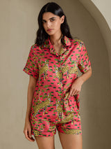 [Coral Serval] SilkSilky Short Sleeve Notch Collar Women's Pajamas 003