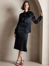 [Black] SilkSilky  Long Sleeve Tie Neck Women's Blouse 005