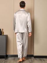 [Gray] SilkSilky  Long Sleeve Lapel Collar Men's Pajamas 002