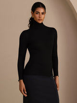 [Black] SilkSilky  Long Sleeve Turtle Neck Women's T-Shirt 003