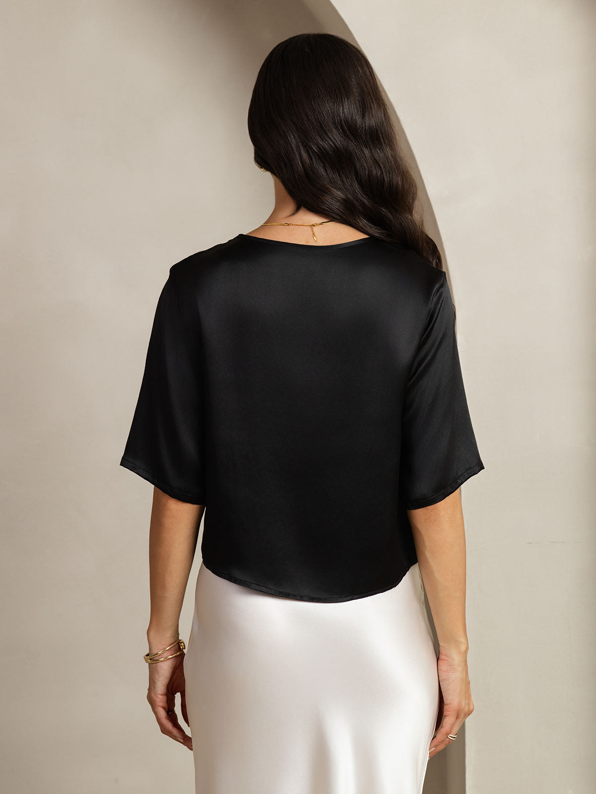 [Black] SilkSilky  Half Sleeve Women's T-Shirt 002