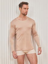 [Beige] SilkSilky  Long Sleeve Round Neck Men's T-Shirt 004