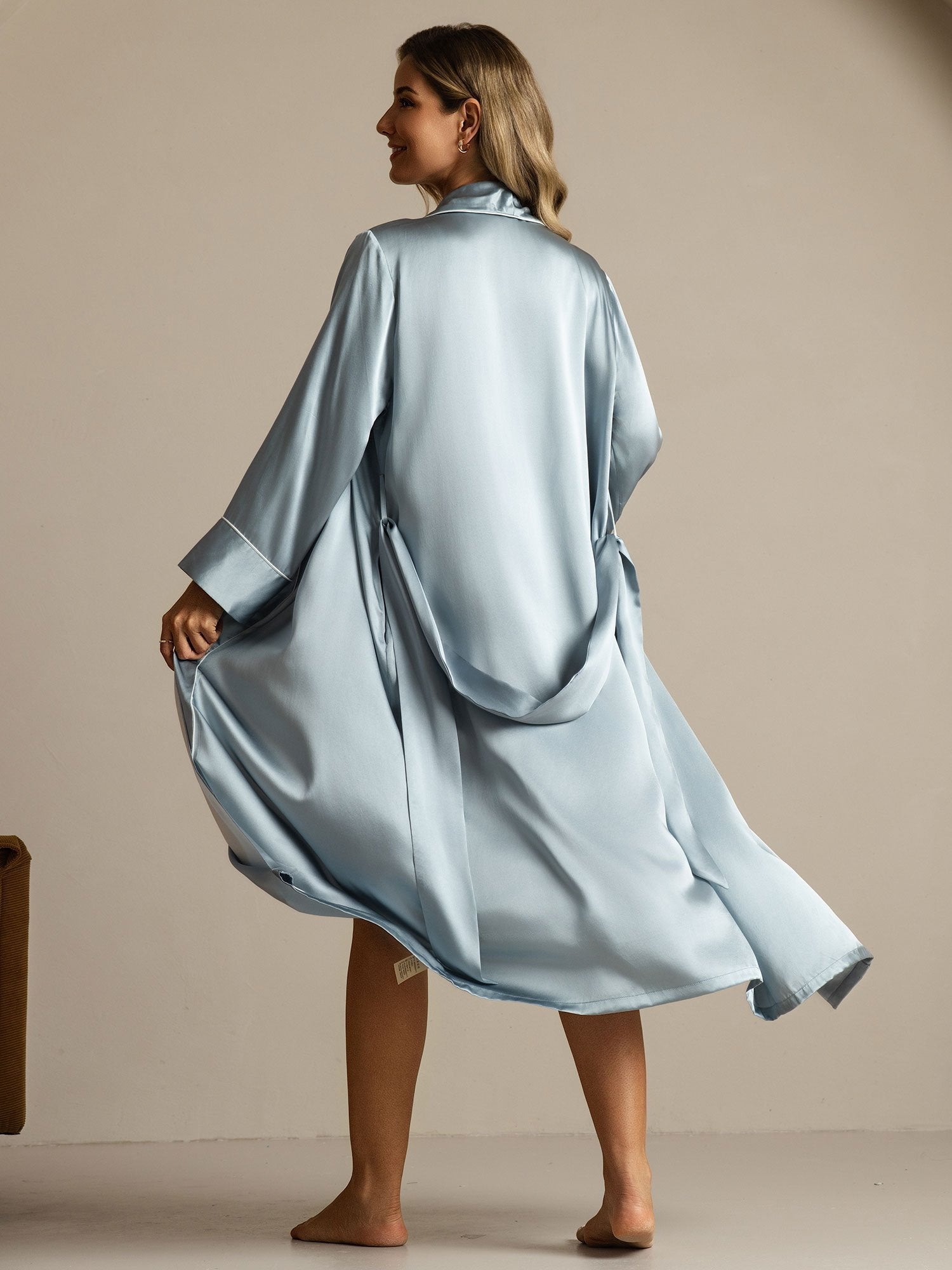 [Grayish Blue] SilkSilky  Pure Silk Collar Women's Robe 002,