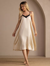[Brown Rice] SilkSilky  Spaghetti Strap V Neck Nightgown 001