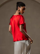 [Wine] SilkSilky  Short Sleeve Boat Neck Women's T-Shirt 002