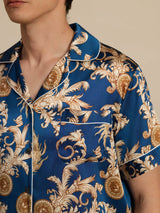 [Navy Dragon] SilkSilky  Short Sleeve Lapel Collar Men's Pajamas 004
