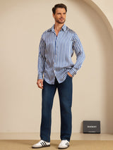 [Navy Stripe] SilkSilky  Long Sleeve Lapel Collar Men's Shirt 007