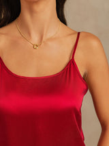 Red silk spaghetti strap camisole with round neckline