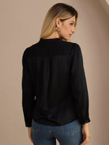 [Black] SilkSilky Long Sleeve Wrap Women's Blouse 002