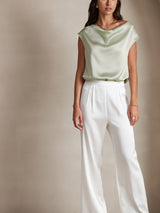 [Light Green] SilkSilky  Cap Sleeve Cowl Neck Women's T-Shirt 005