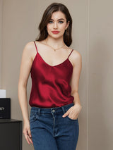[Dark Red] SilkSilky  Spaghetti Strap V Neck Camisole Top 003
