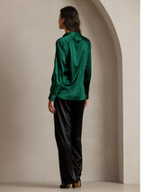[Dark Green] SilkSilky  Long Sleeve Lapel Collar Women's Shirt 002