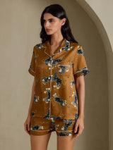 [Brown Lion] SilkSilky Short Sleeve Notch Collar Women's Pajamas 003