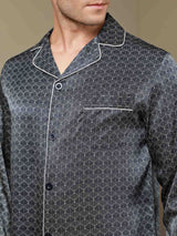 [Navy Ginkgo] SilkSilky  Long Sleeve Lapel Collar Men's Pajamas 004