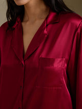 [Wine] SilkSilky  Long Sleeve Lapel Collar Nightshirt 004