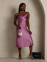 [Deep Purple] SilkSilky  Spaghetti Strap V Neck Nightgown 008