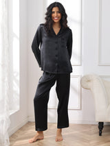 [Black] SilkSilky  Long Sleeve Lapel Collar Women's Pajamas 003