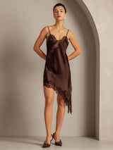 [Brown] SilkSilky  Spaghetti Strap V Neck Dress 003