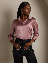 [Pale Mauve] SilkSilky  3/4 Sleeve Lapel Collar Women's Shirts 005